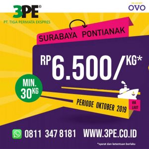 Biaya pengiriman barang Surabaya ke pontianak Oktober 2019 Tiga Permata Ekspres